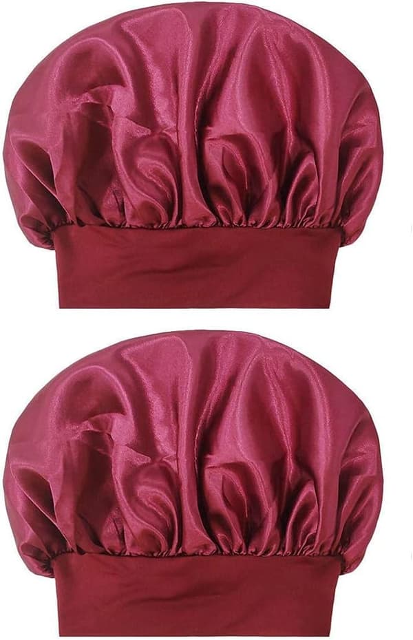 2 stykker elegante sovehetter for kvinner, elegant sovehette, hodeplagg med bredt elastisk bånd, silkehette (rødvin)