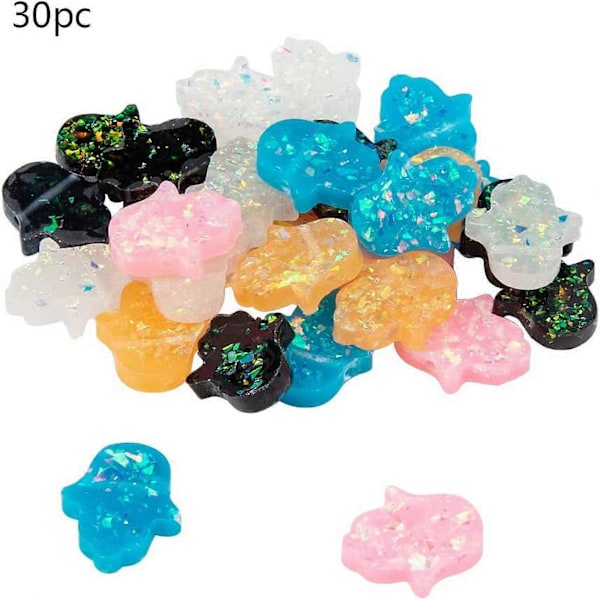 30 stk. tilfældigt blandede bling farve Hamsa håndperler flade harpiks imitation opal farvede håndflade afstandsstykke perler til smykkefremstilling
