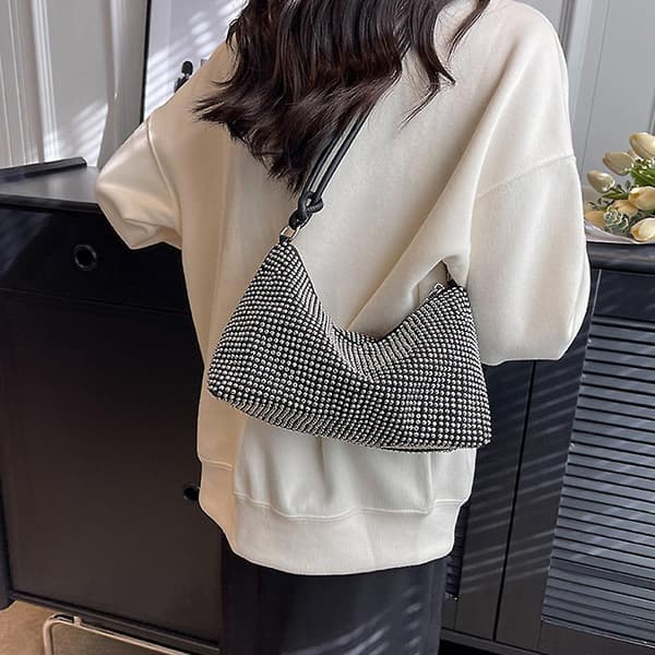 Rhinestone-plånböcker Koppling för kvinnor-chic kväll väskor, glänsande Crossbody Handväskor för festklubb Bröllop silvery