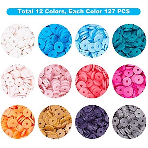 2424 st Heishi-pärlor 12 Regnbågsfärger Polymerlera Pärlor 8mm Platta Runda Lösa Distanspärlor med 0,8mm Kristall Elastiskt Tråd för Sommar Solfjäder Smycken