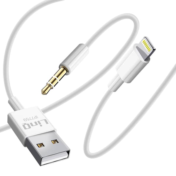 iPhone 2-i-1 kabel med lading og lyd 1,2 m lengde LinQ Hvit