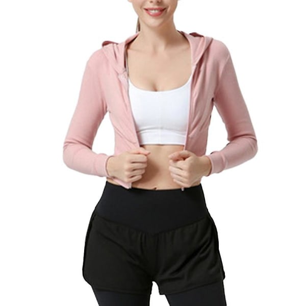 Dame Crop Tops Sweatshirts Langærmet Fuld Lynlås Hættetrøje Tætsiddende Rib Træningsjakke Til M Yellow