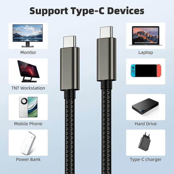 USB C til USB C Kabel 100W Strømforsyning 20Gbps Dataoverførsel 4K Video Output til Skærme og TV 2m