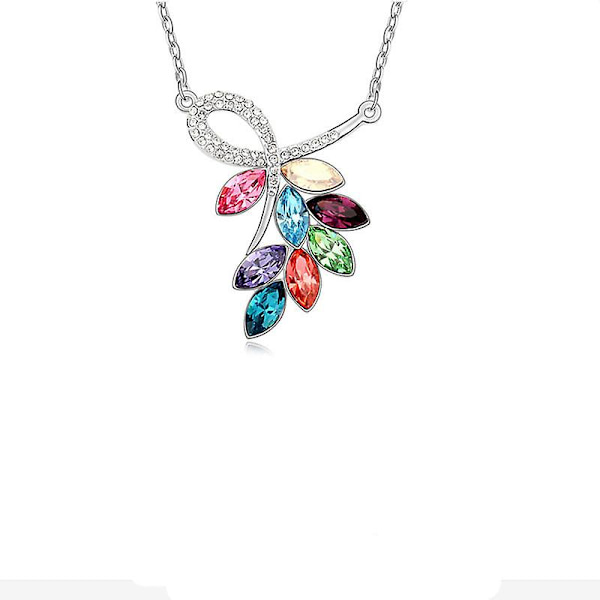 Halskjedeanheng Dame, dekorert med grønne Swarovski-krystallblader og 925 sølv Colourful