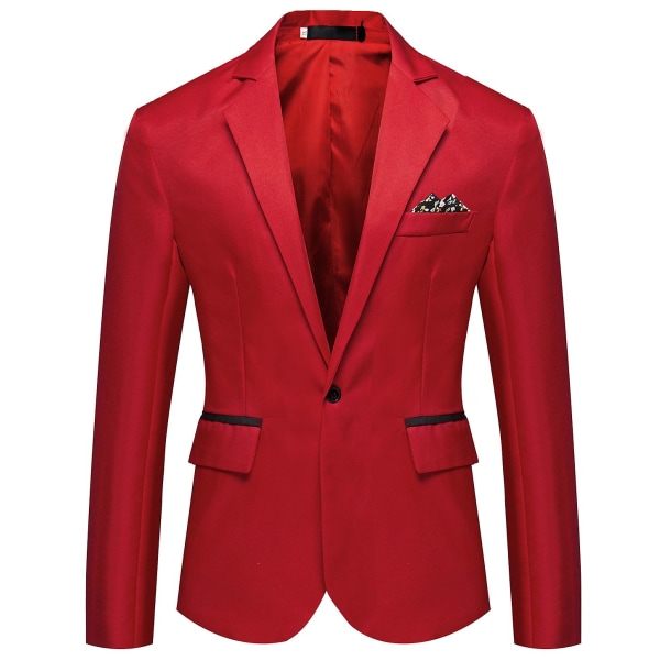 Herr Business Casual En Knapp Slå Revers Enfärgad Blazer Kostymjacka Red M