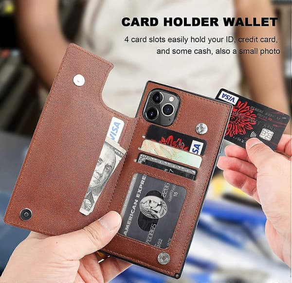 Wallet Case til iPhone 11 [RFID Blocking] Case Wallet med Kortholder Premium Blødt PU Læder Støtteben Stødsikker Magnetisk Lukning 6.1 tommer (Sort) Brown For iPhone 11 Pro Max