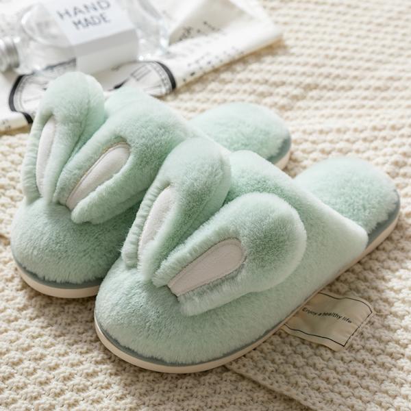 Dammtofflor med söta motiv, halkfria runda tofflor med platt sula, fluffiga inomhusskor för hemmet green EU36 37