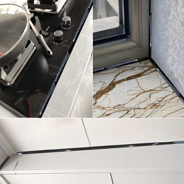 Självhäftande polyuretan tätningslist för badkar, badrum, toalett, kök (bredd: 7,5 mm, svart)