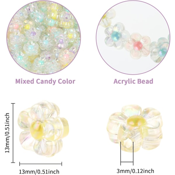 200 st Klar Akryl Blå Pärlor Godisfärgade Pärlor 12mm Blommaformade Pärlor Söta Kawaii Charm Pärlor för DIY-Hantverk