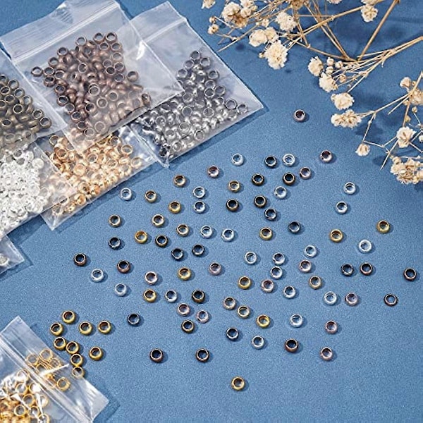 800 stk. Rondelle Krympeperler 8 Farver Afstandsperler 4mm Løse Spacer Perler Klemme Endestop Spacer Perler Krympetilbehør til DIY Halskæde