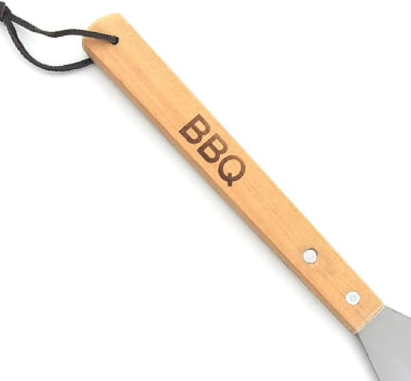 Grillredskaper i rustfritt stål med trehåndtak, stekespade, tang, gaffel, grilltilbehør