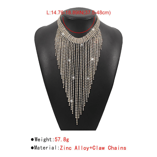 Rad av diamanter, tofsar, strass, lätt lyxnöje halsband, överdriven nattklubb vind klo kedja retro silver