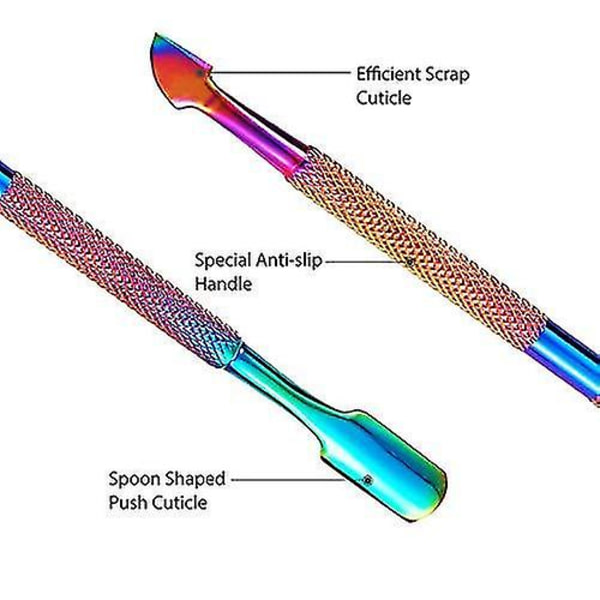 Nagelbandssax med nagelbandspusher, rostfritt stål nagelbandsklippare, hållbara pedikyr manikyrverktyg för fingernaglar och tånaglar, 2 st (regnbåge)