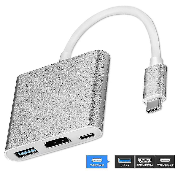 Usb C Hub, Erittäin Ohut Type C Hub -sovitin, Usb-c Virransyöttöportit Silver gray