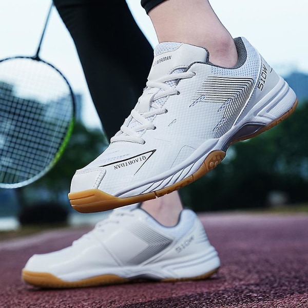 Lätta sneakers för män och kvinnor, lämpliga för inomhusbanor, badminton, 3Dx86 WhiteGray EU 38