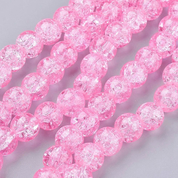 1 Säie Kuuma Pinkki Läpinäkyvä Rapsahtava Lasi Pyöreät Helmet Säikeet 10mm Reikä: 1.3~1.6mm noin 80kpl/säie 31.4 tuumaa