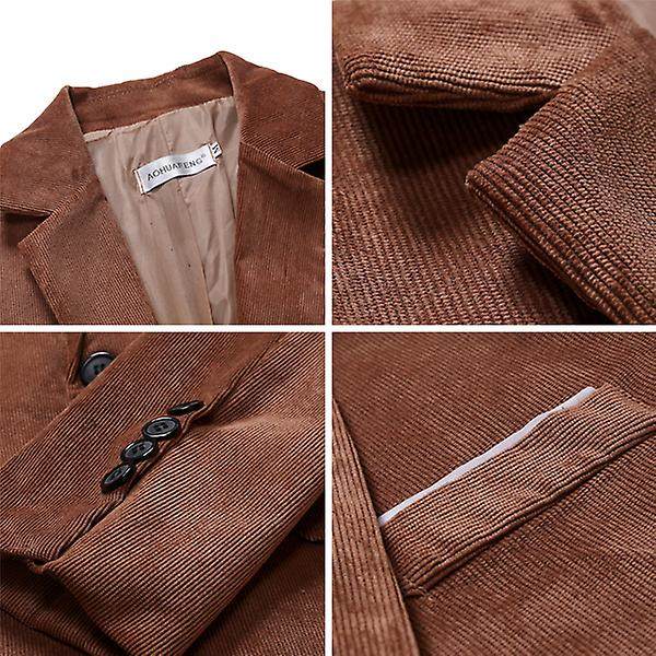 Miesten rento vakosamettibleiseri, slim fit -urheilutakki Brown M
