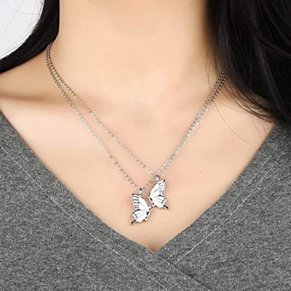 Sommerfugl Halskæde Venskab Kravebenskæde 2 Bedste Venner Bff Choker Fødselsdag Valentinsdag Smykker Tilbehør Gaver Til Piger Kvinder Venner Sil