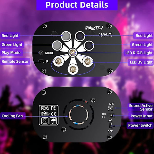 USB Lydaktivert LED Partylys Discolys