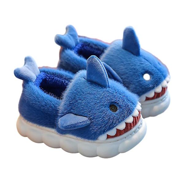 Pojkar Flickor Hajtofflor Barn Hem Plysch Varma Tofflor Blue 32-33