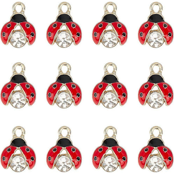 1 Æske 30 stk. Mariehøne Charms Mariehøne Charm Lille Legering Guld Rhinestone Emalje Lykkebringende Rød Sød Insekt Charms Bulk til Smykkefremstilling Charms Forsyninger DIY