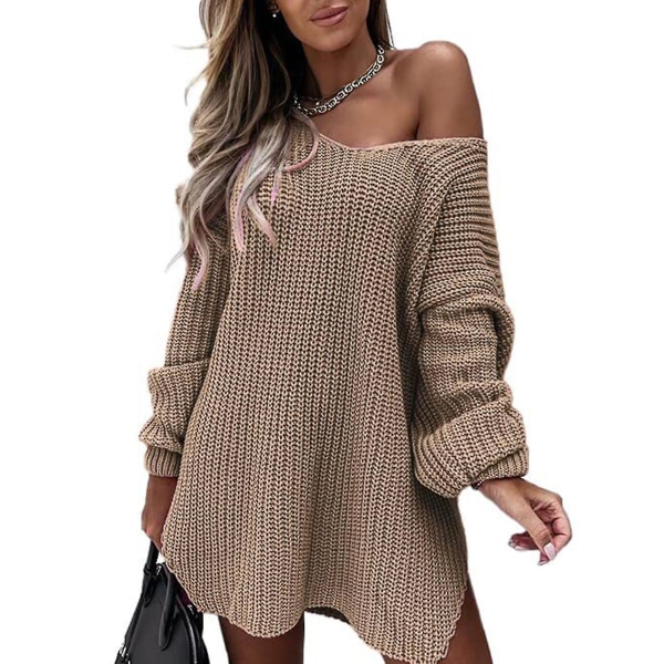 Afslappet efterårstøj til kvinder, sexet kort efterårs sweater til skole, kontor, afslapning, daglig brug L Khaki