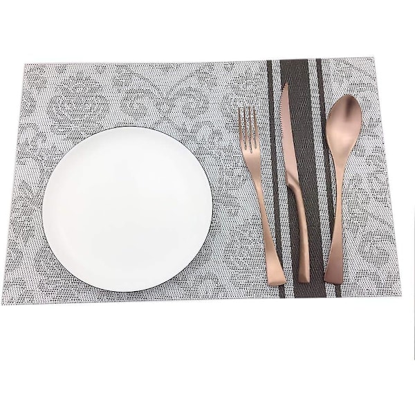 Hopeiset ruokapöydän tabletit, lämmönkestävät tabletit, tahroja hylkivät, liukumattomat, pestävät PVC-pöytämatot, kudotut vinyylitabletit, 6 kpl
