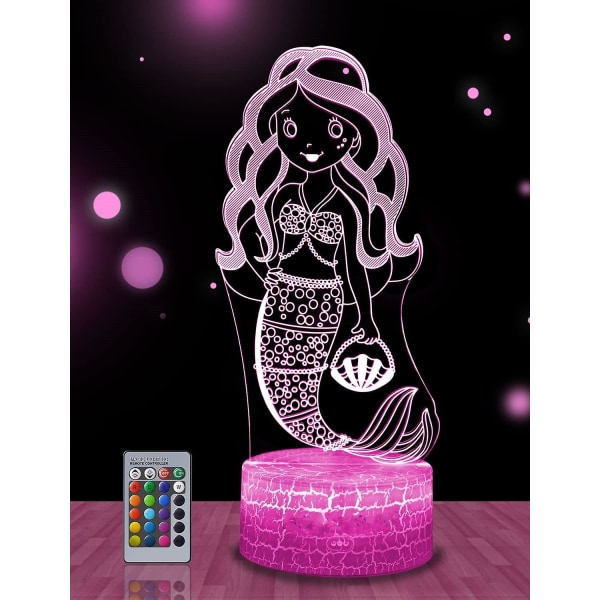 Sjöjungfru 3d illusionslampa, sjöjungfrupresenter till tjejer, 3d nattljus med 16 färger Change Remote Control, Dekorativ skrivbordslampa, Creative Birthday Christ