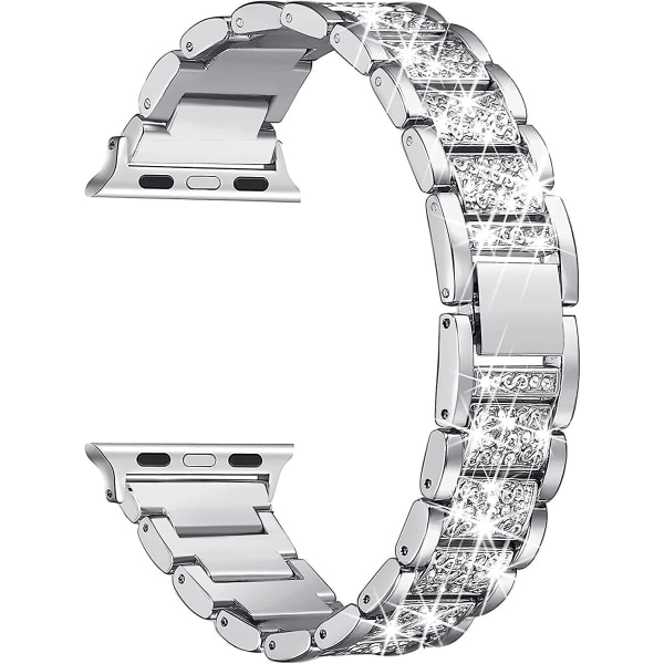 Bling Bands kompatibel med Apple Watch Band 38mm 40mm 41mm 42mm 44mm 45mm Iwatch Series 7/6/5/4/3/2/1/se, Dressy Jewelry Metal Armband Justerbar Wr Silver 42mm-44mm-45mm