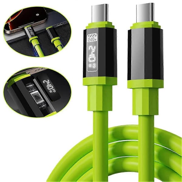 Silikone Digital Display Kabel Type C Til Type C Hurtig Opladningskabler Green