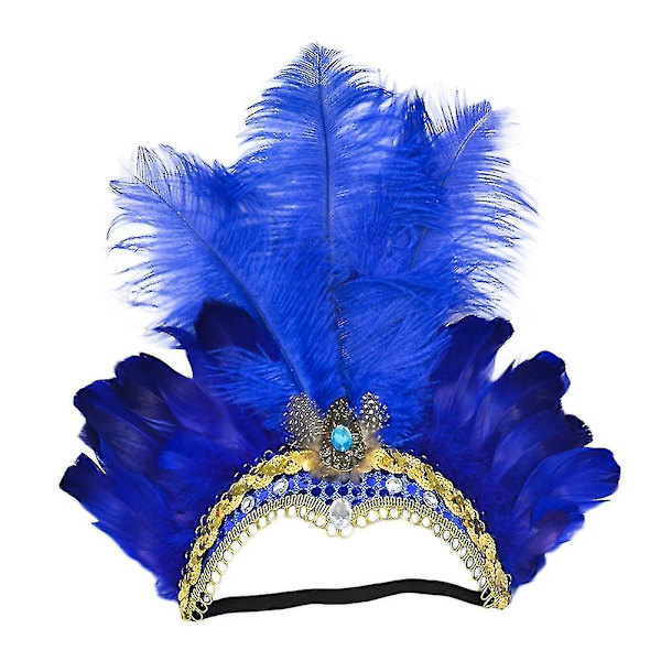 Dame Pailletter Rhinestone Fjer Hårbøjle Show Halloween Dansefest Hovedbeklædning Blue