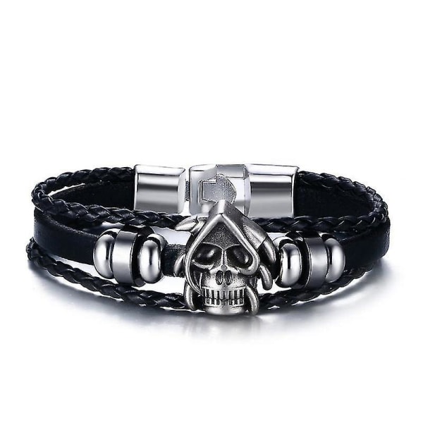 Hodeskalle Flerlags Lærarmbånd For Menn Flettet Håndkjede Mansjett Armbånd Punk