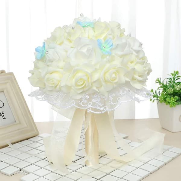 3cm Kunstige Roseblomster Hoder Bryllupsdekorasjon (melkehvit) 50PCS