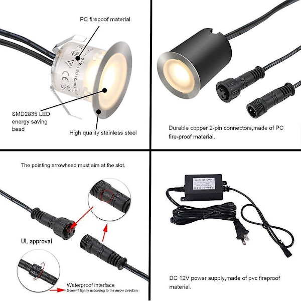 16 Upotettavan LED-spottivalon sarja - IP67, 12 V - 0,6 W - halkaisija: 32 mm - 2800 K - lämmin valkoinen