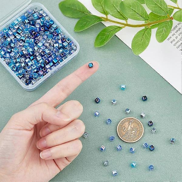 omtrent 400 stk. 4 farger 4 mm firkantede glassperler fasettert kube krystallperler glass kube avstandsperler transparente glassperler tråder for smykkelaging Hol