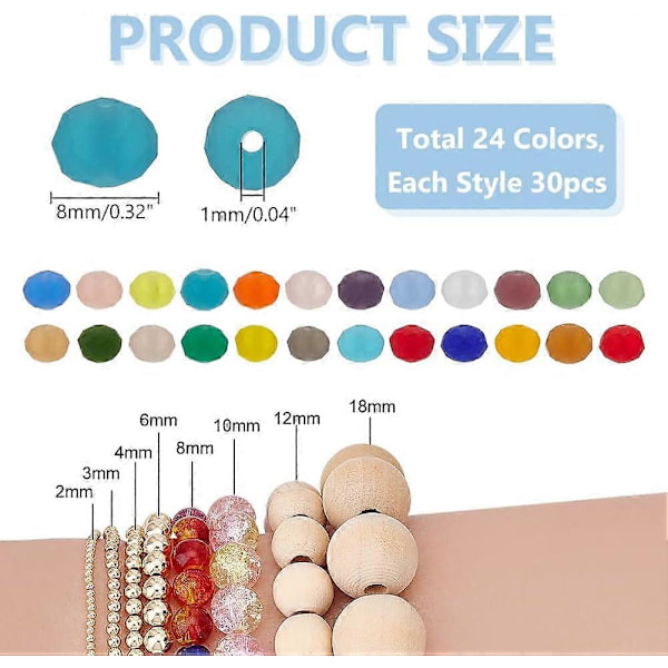 720 stk. 8mm Frostede Glassperler for Smykkefremstilling 24 Farger Transparente Frostede Krystallperler Runde Fasetterte Perler Matte Løse Avstandsperler for DIY Nec