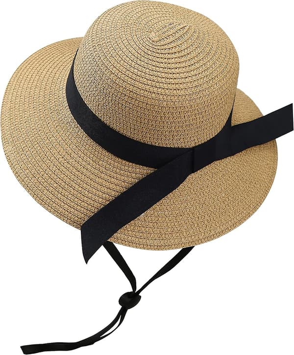 Flickor Bredbrättad Halm Solhatt För Sommarstrand Med Rosett