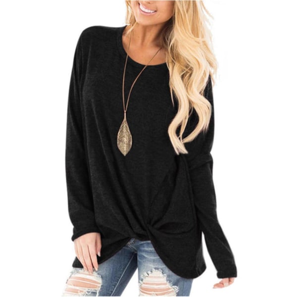 Langærmet T-shirt til Kvinder, Blødt Materiale, Rund Hals, Løs Pasform, Let at Matche, Til Kvinder, Piger, Efterår, Vinter L Black
