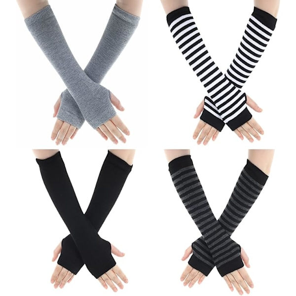 4 Par Strikkede Fingerløse Hansker Håndledd med Fingerhull Varmere Varme Vinter Unisex Votter Lange Hansker for Kontor Skriving Datamaskin