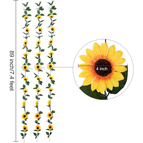 3 Pakke Kunstig Solsikkeguirlande Silke Solsikke Ranke Kunstige Blomster Med Grønne Blade Til Bryllupsbord Hjemmeindretning