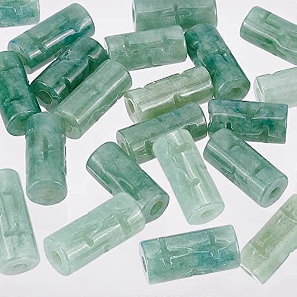 16 st Naturliga Jadeitpärlor Kolonn Stenpärlor Rörform Jade Sten Gravyr Blomma Ädelstenspärlor för DIY Armband Halsband Smycken Hantverk Tillverkning