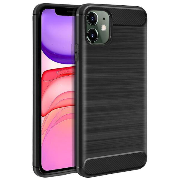 iPhone 11 Forstærket Fleksibelt Cover Børstet Carbon Effekt Sort