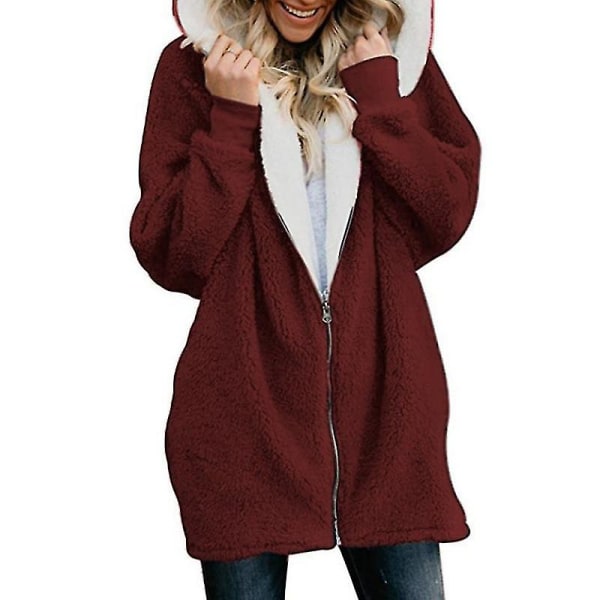Dame Åben Front Hætte Langærmet Fleece Cardigans Mode Løs Lynlås Overtøj S