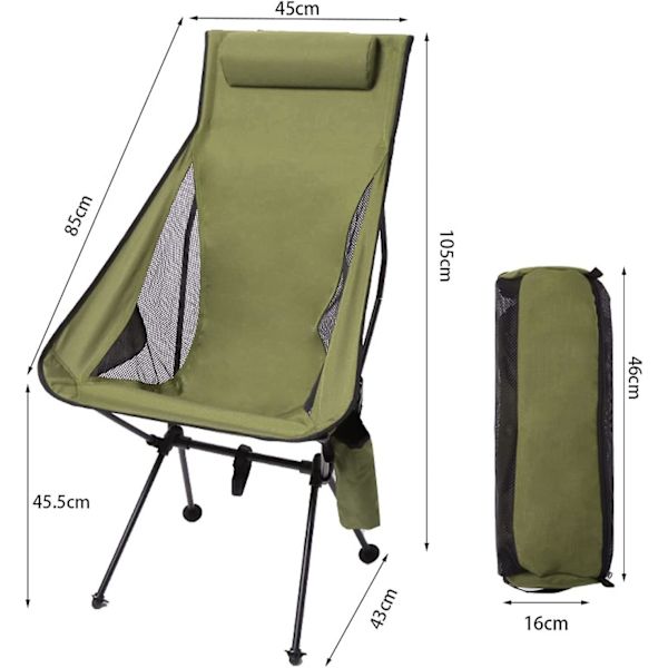 Foldbar Campingstol Ultralet Bærbar Åndbar Aluminiumlegeringsramme Stol Til Fiskeri, Camping, Picnic, Fiskeri Og Andre Udendørs Aktiviteter green