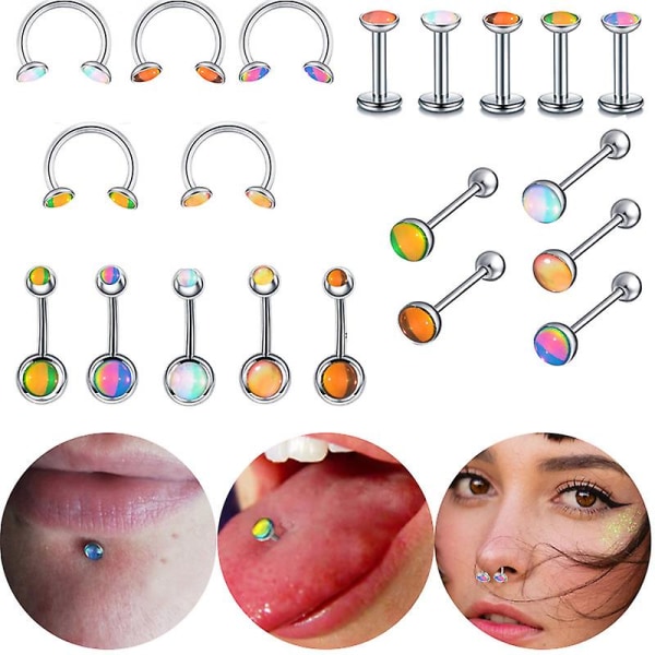 25 stk. Gradient Farve Indre Tænder Øreringe Symfoni Hestesko Ring Blinkende Rustfrit Stål Læbepiercinger Tungepiercinger