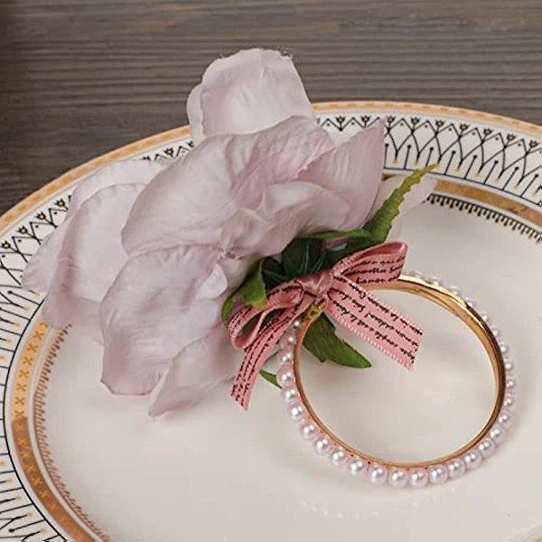 Qsdgfh Blomservett Ringar Set Om 8 Handgjorda Flerfärgade Ros Servett Ringar Hållare Med Silkesblomma Pärlspänne Bordsdekoration För Hemfest Bröllop Chr