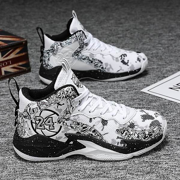 Herre Basketballsko Lett Pustende Gåsko Atletiske Motesneakers 3D8909 WhiteBlack EU 44