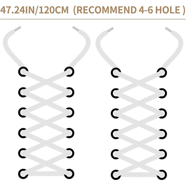 3 par hvite skolisser, hvite lisser for treningssko, 8 mm bred treningsskolisse, hvite skolisser