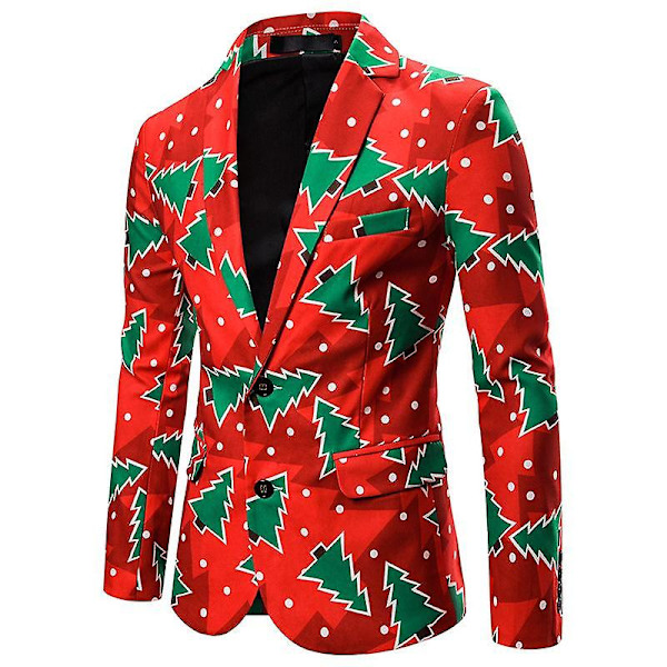 Herr Julgran Tryck Rolig Nyår Slim Fit Blazer Red L