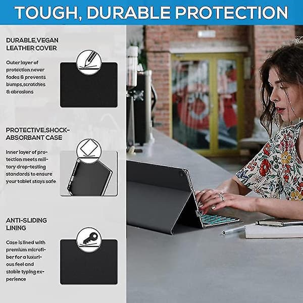 Bluetooth Lysende Tastatur For Tab Galaxy A7 Lite 8.7 Tommer, svart